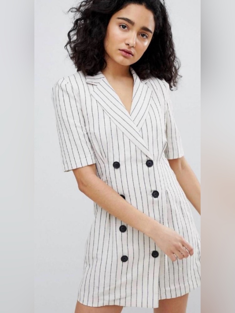 Bershka Striped Double-Breasted Blazer Dress